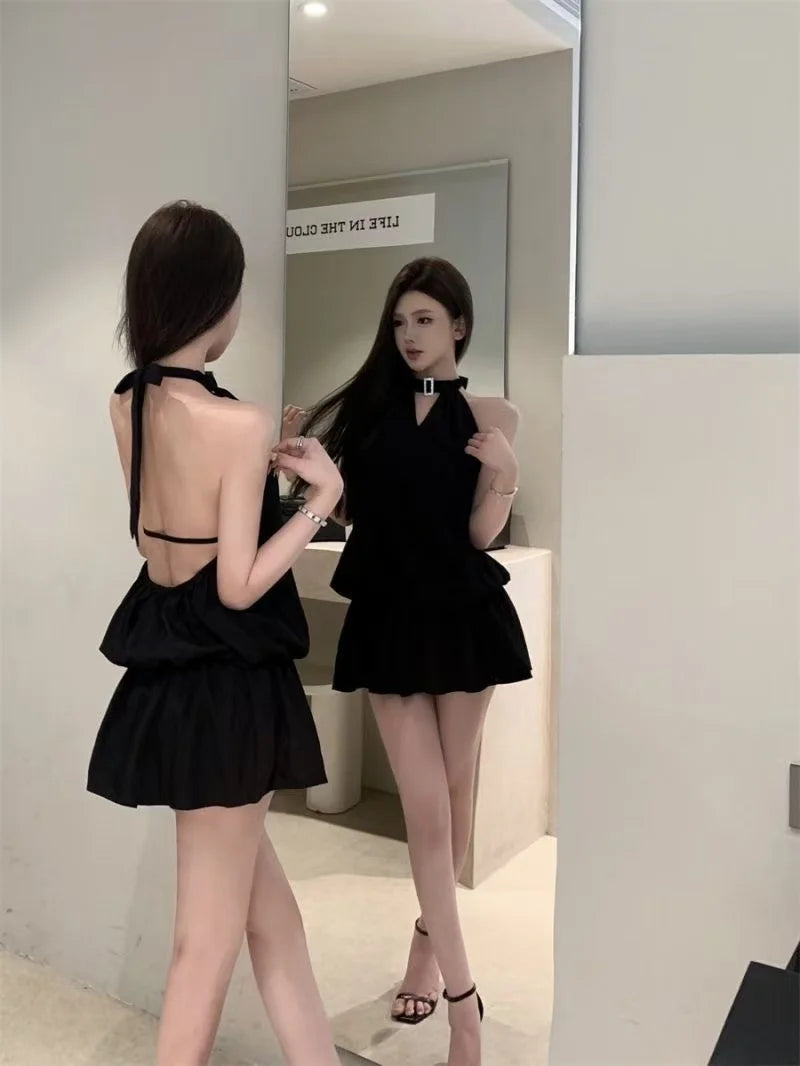 Amelie Halter Backless Fit-and-Flare Mini Dress