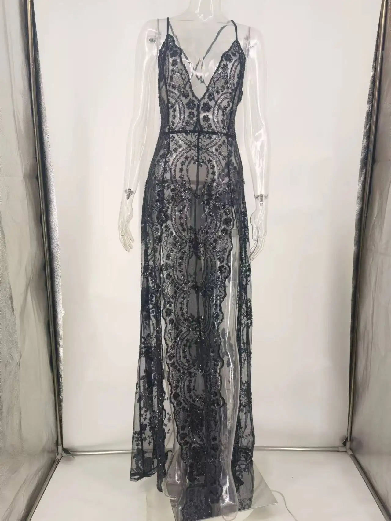 Rosamund Sequin Spaghetti-Strap Maxi Dress