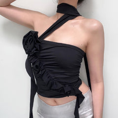 Xeemilo Y2K Strapless Ruffles Tube Tank Top Sexy Solid Pleated Bandage Backless Crop Tops Women Streetwear Cute Vintage Camisole