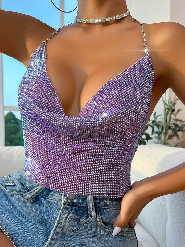 Kassia Rhinestone Halter Crop Top
