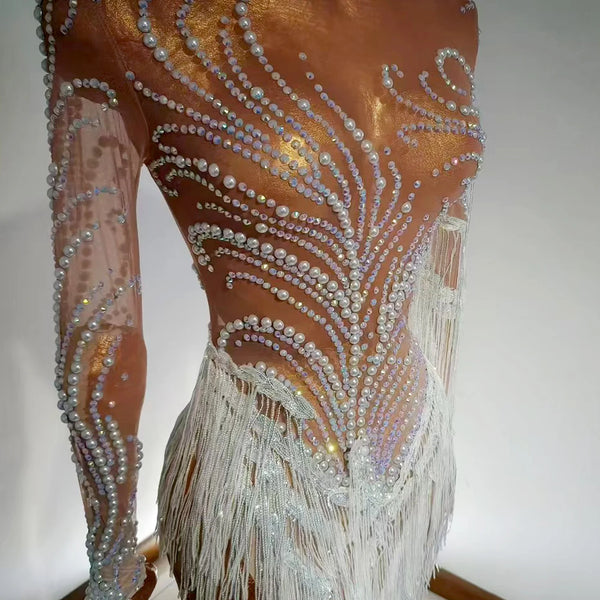 Aria Crystal Fringe Illusion maxi dress One-piece