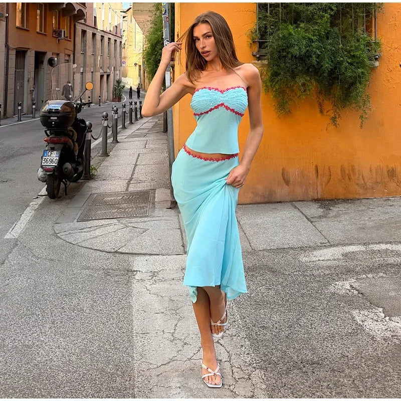 Calista Sequin-Mesh Cutout Maxi Skirt Set Two-piece