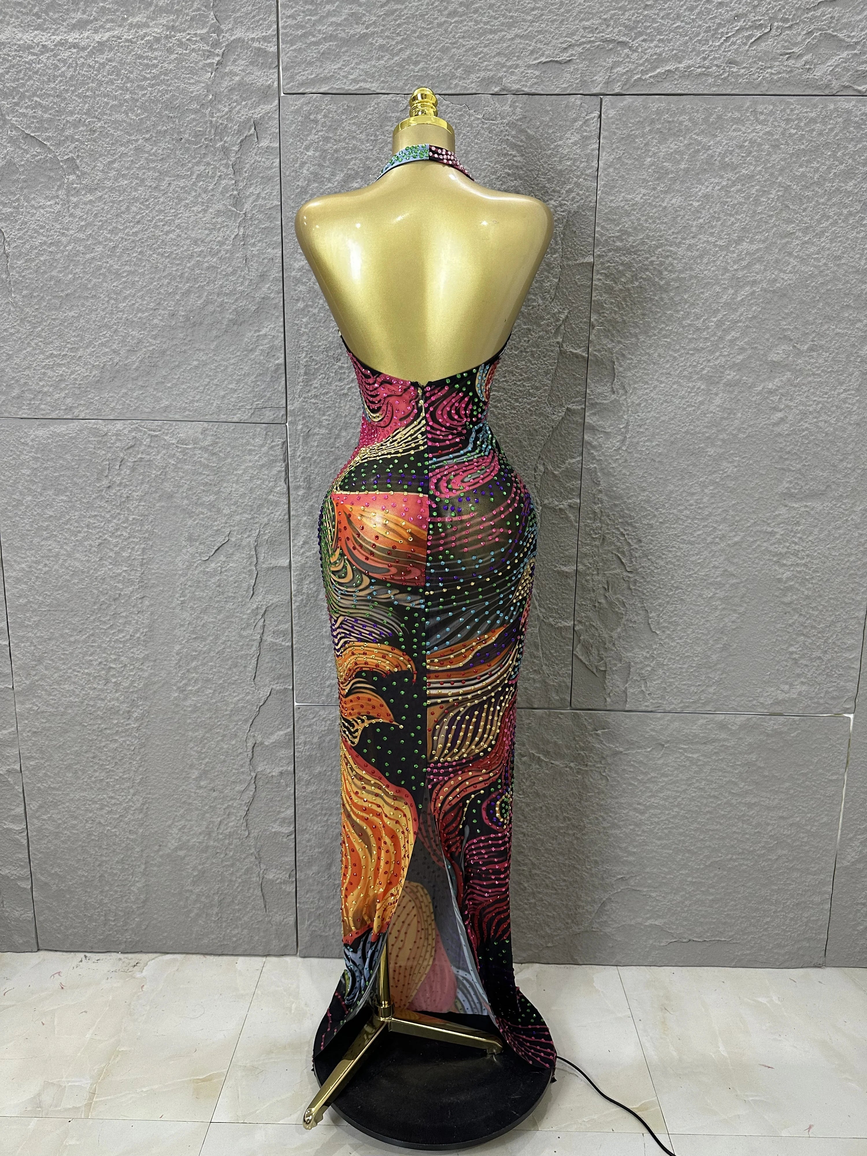 Jovienne Rhinestone Halter Deep-V Backless Mini Dress