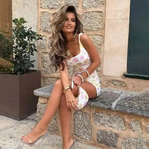 Townlike Floral Sequin bodycon mini dress