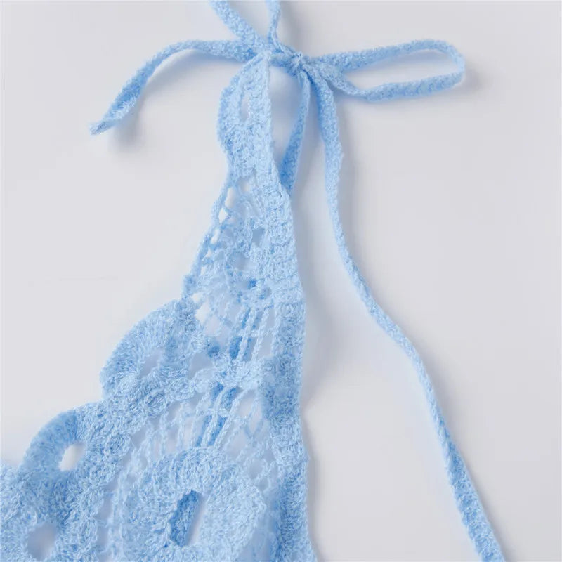 Velia Crochet Backless Beach Cover-Up Mini Dress One-piece