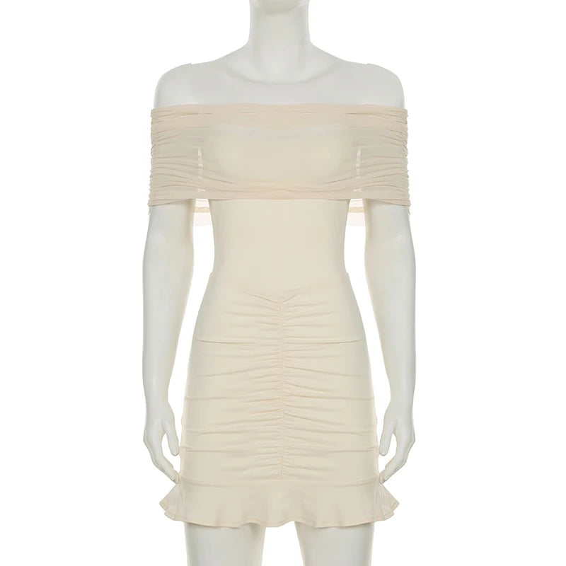 Noemi Khaki Mesh Ruffle Wrap Mini Dress