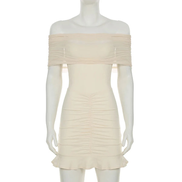 Noemi Khaki Mesh Ruffle Wrap Mini Dress