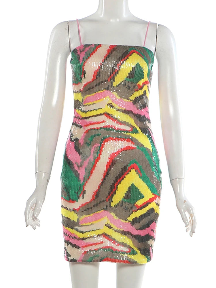 Raina Sequin Patchwork Sling Mini Dress