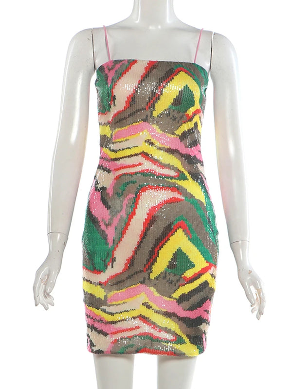 Raina Sequin Patchwork Sling Mini Dress
