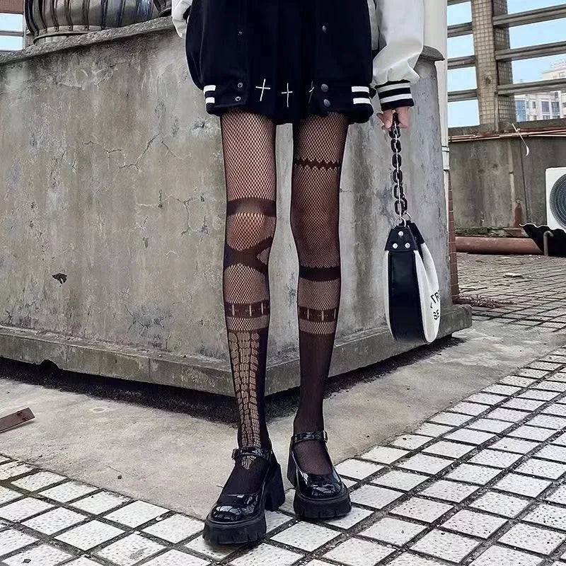 Salem Gothic Cross Fishnet Pantyhose