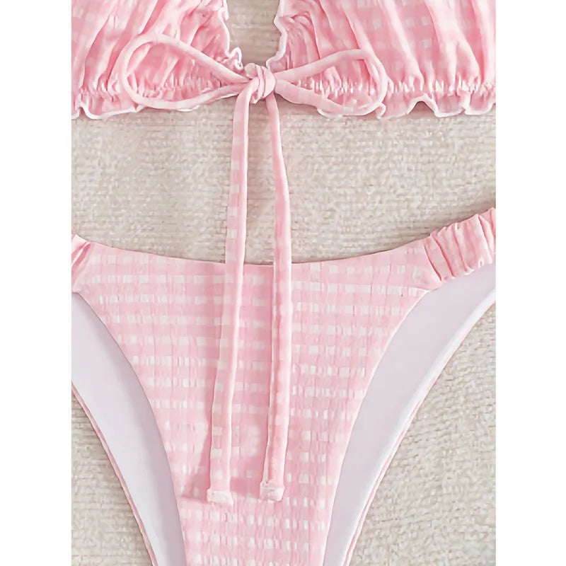 Gigi Gingham Ruffle Triangle Bikini Set Two-piece