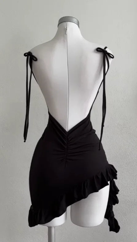 Monique Lace-Up Backless Long-Sleeve Midi Dress