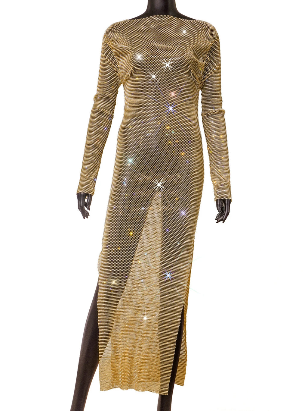 Petra Rhinestone Fishnet Sheer Maxi Dress