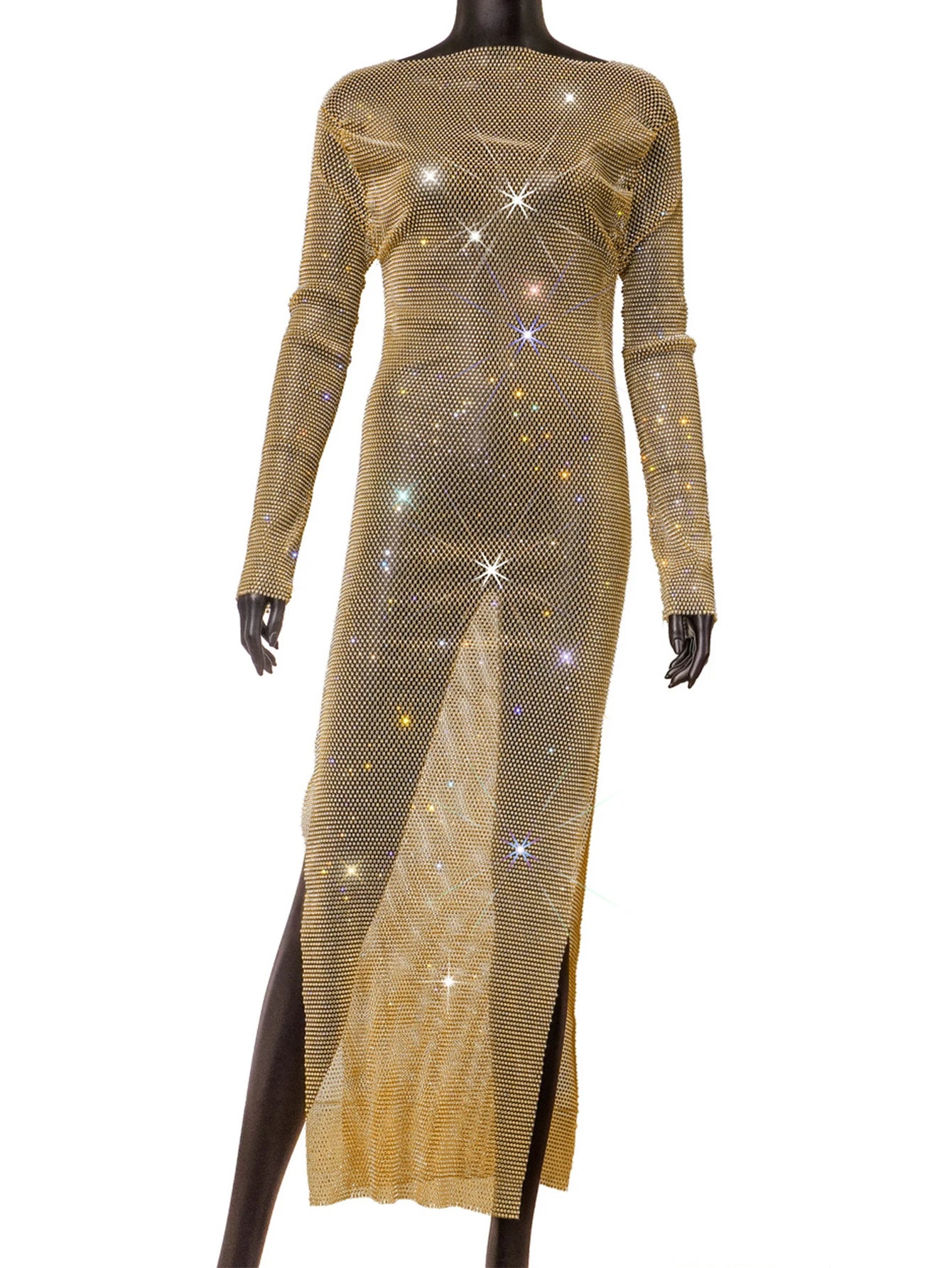 Petra Rhinestone Fishnet Sheer Maxi Dress