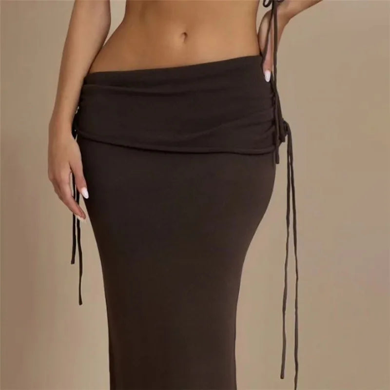 Briana Asymmetrical Drawstring Midi Skirt Set Two-piece
