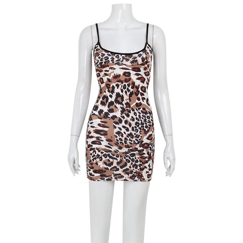 Eulalie Leopard Print Backless Cami Bodycon Mini Dress