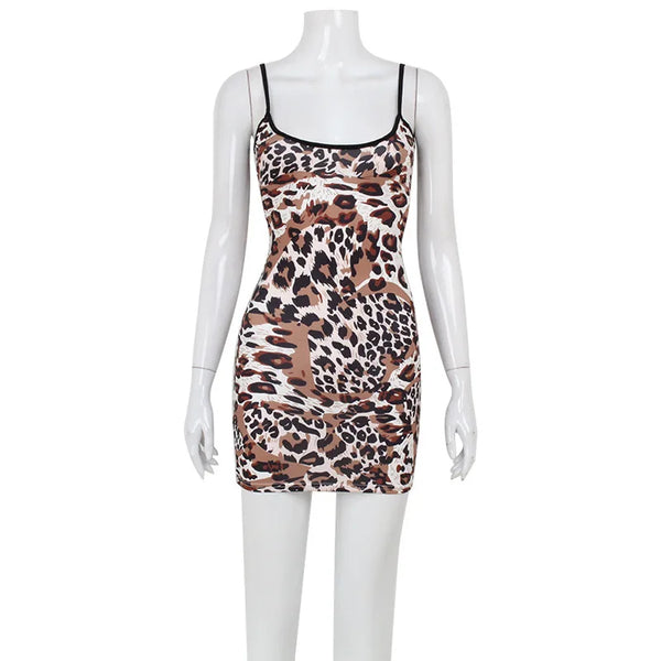 Eulalie Leopard Print Backless Cami Bodycon Mini Dress