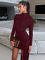 Kaia Ruched Turtleneck Long-Sleeve Mini Dress