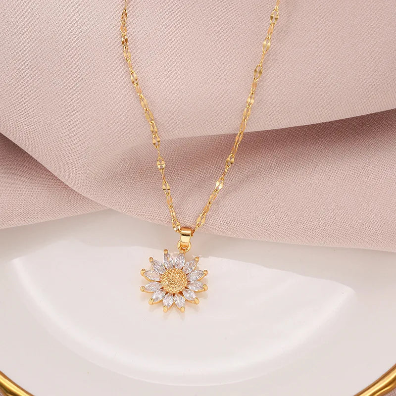 Delia Zirconia Flower Pendant Necklace