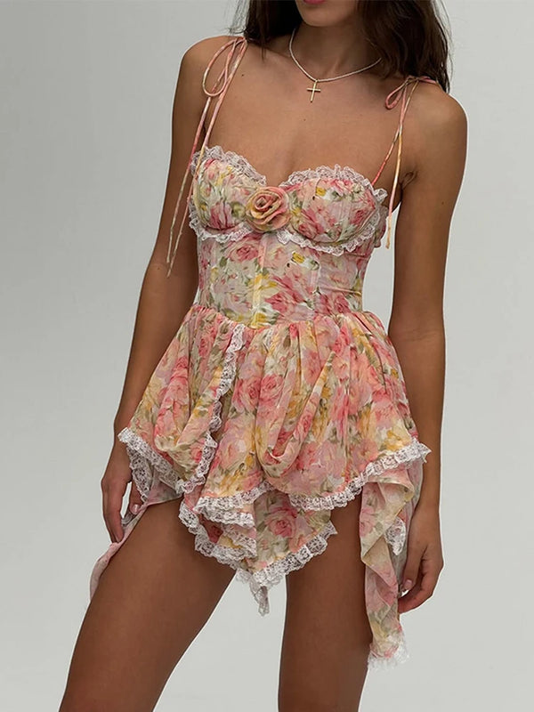 Alina Lace-Up A-Line Mini Dress