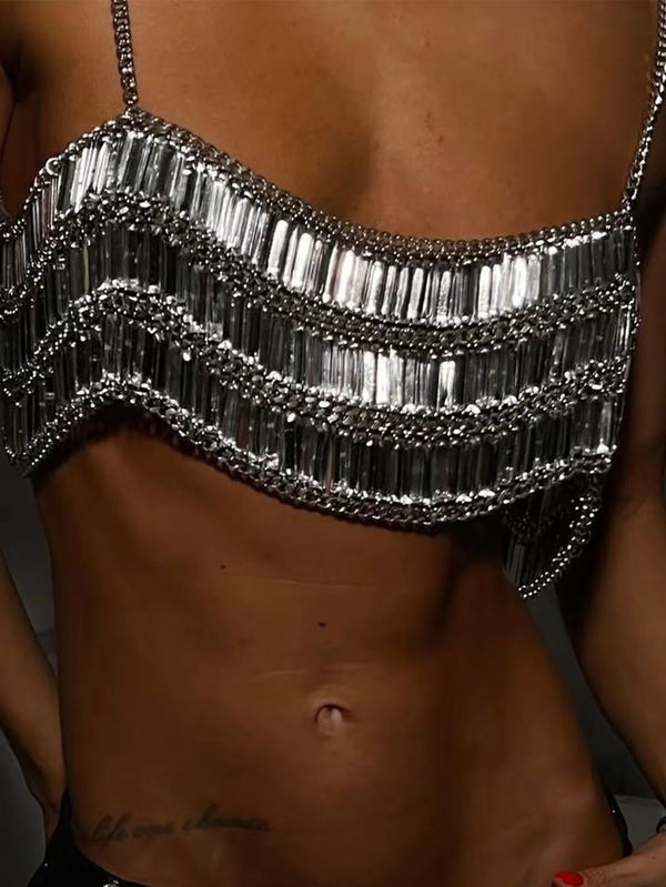 Sexy see through metal sequin crop top women summer beach halter tank top streetwear hotwife club party tops for woman clothing