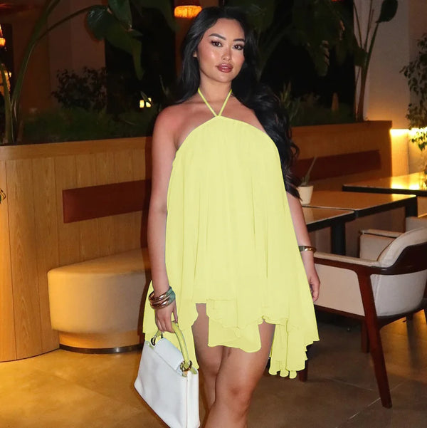 Suri Lace-Up Halter Asymmetric Mini Dress