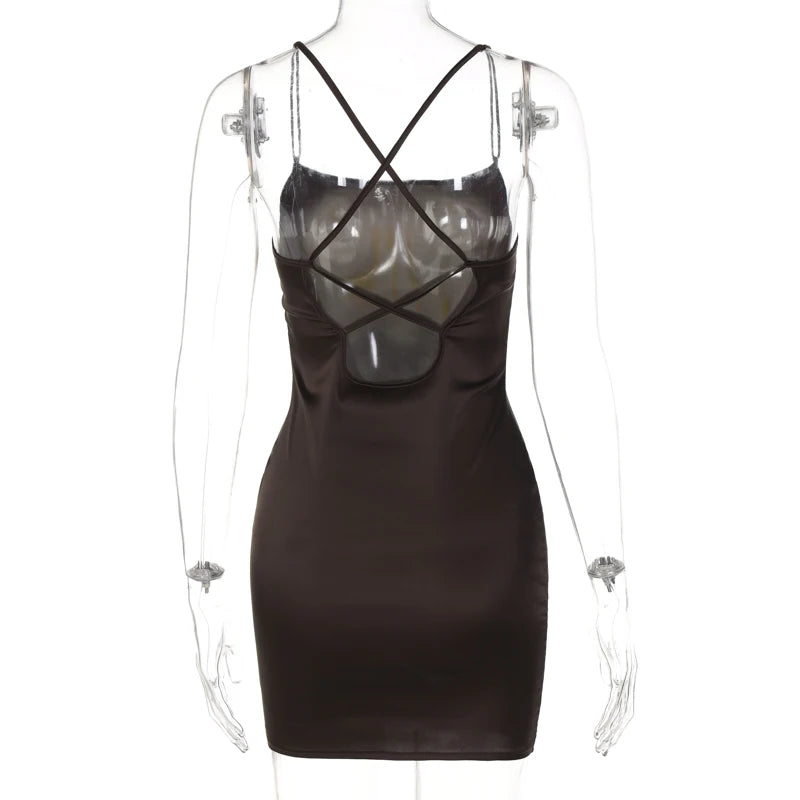 Cappuccino Satin Strappy Bodycon Mini Dress