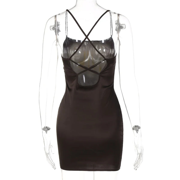 Cappuccino Satin Strappy Bodycon Mini Dress