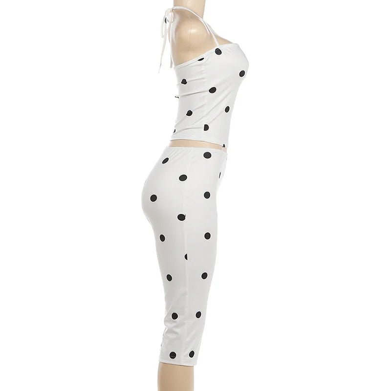 Demi Polka-Dot Halter Capri Pants Set Two-piece
