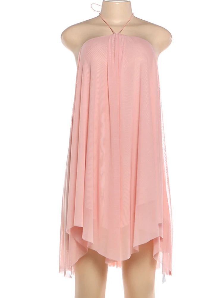 Zinnia Lace-Up Off-Shoulder Asymmetrical Mini Dress