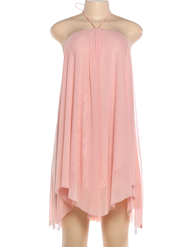 Zinnia Lace-Up Off-Shoulder Asymmetrical Mini Dress