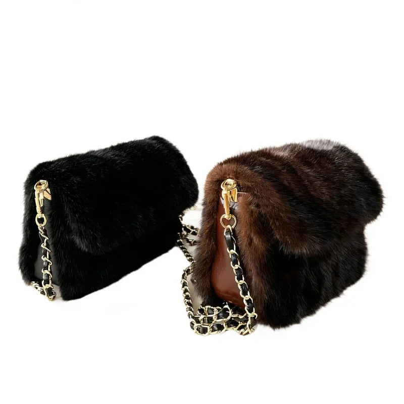 Mink Women's Bag Luxury Handbag Women Furry Female Bags For Women's Shoulder Bags Trend 2025 Luxury Bag Designers Crossbody Bags