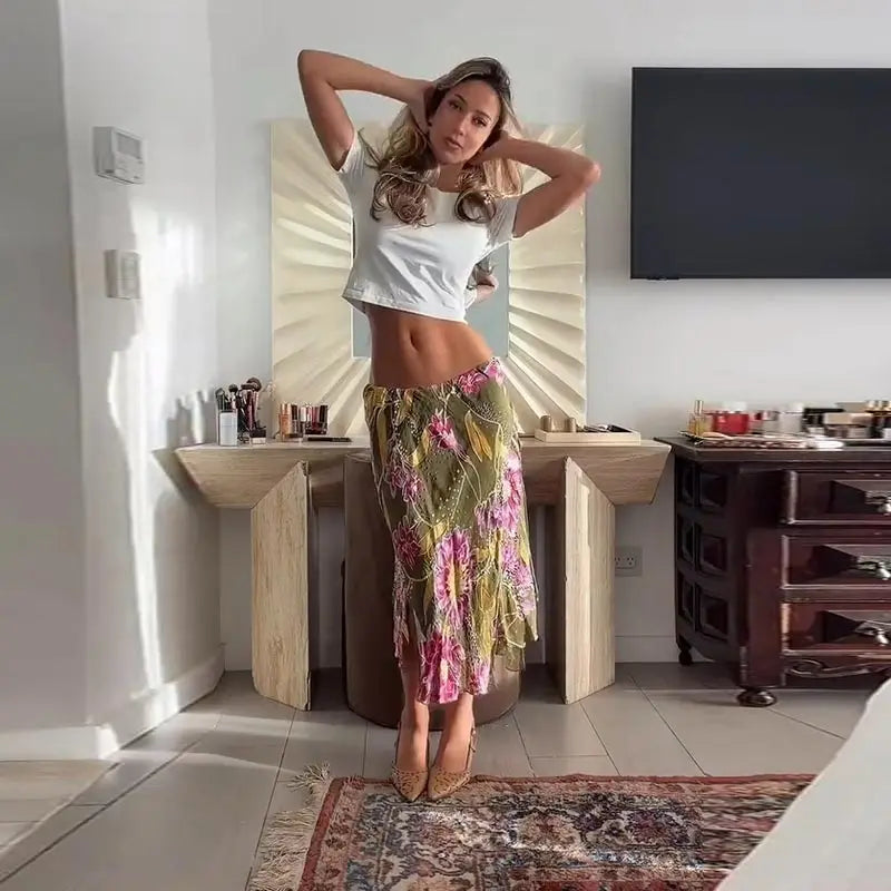 Romy Floral Satin Maxi Skirt One-piece
