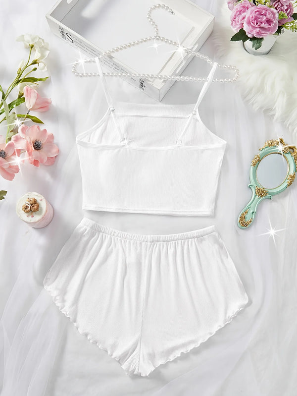 Pernilla Ribbed Cami & Ruffle-Trim Shorts Pajama Set Two-piece