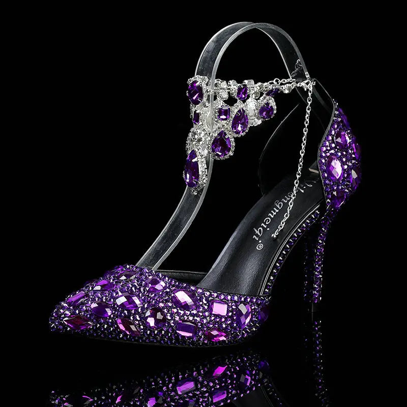 2025 Spring And Autumn New Women'S Shoes Pointed High Heels Crystal Diamond Chain Wedding Shoes Banquet Women'S Single Pumps