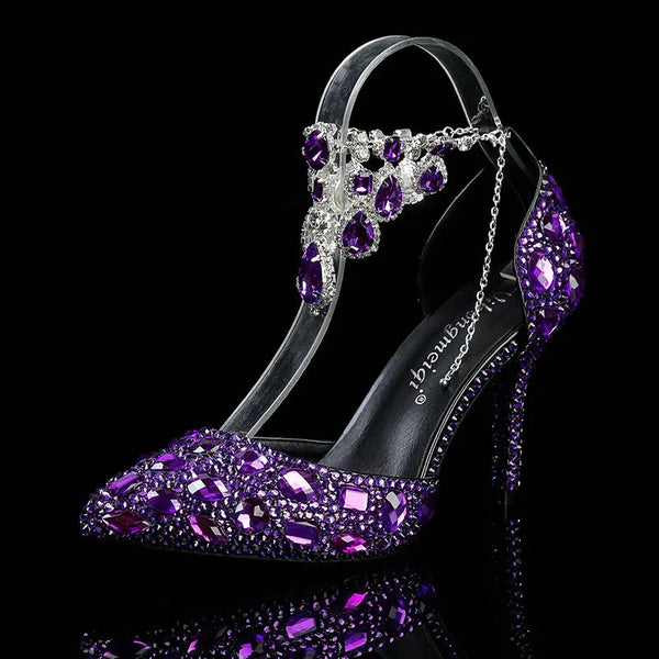 2025 Spring And Autumn New Women'S Shoes Pointed High Heels Crystal Diamond Chain Wedding Shoes Banquet Women'S Single Pumps