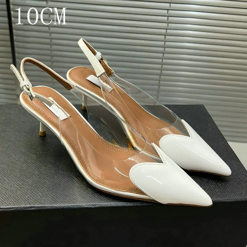 Heart-Shaped Transparent High-Heeled Sandals For Women Summer Fairy Style Pointed-Toe Low-Heeled Women'S Shoes Sexy Party Pumps