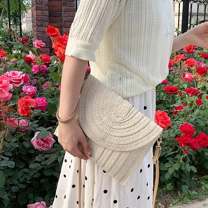 Soleil Woven Straw Envelope Crossbody Bag