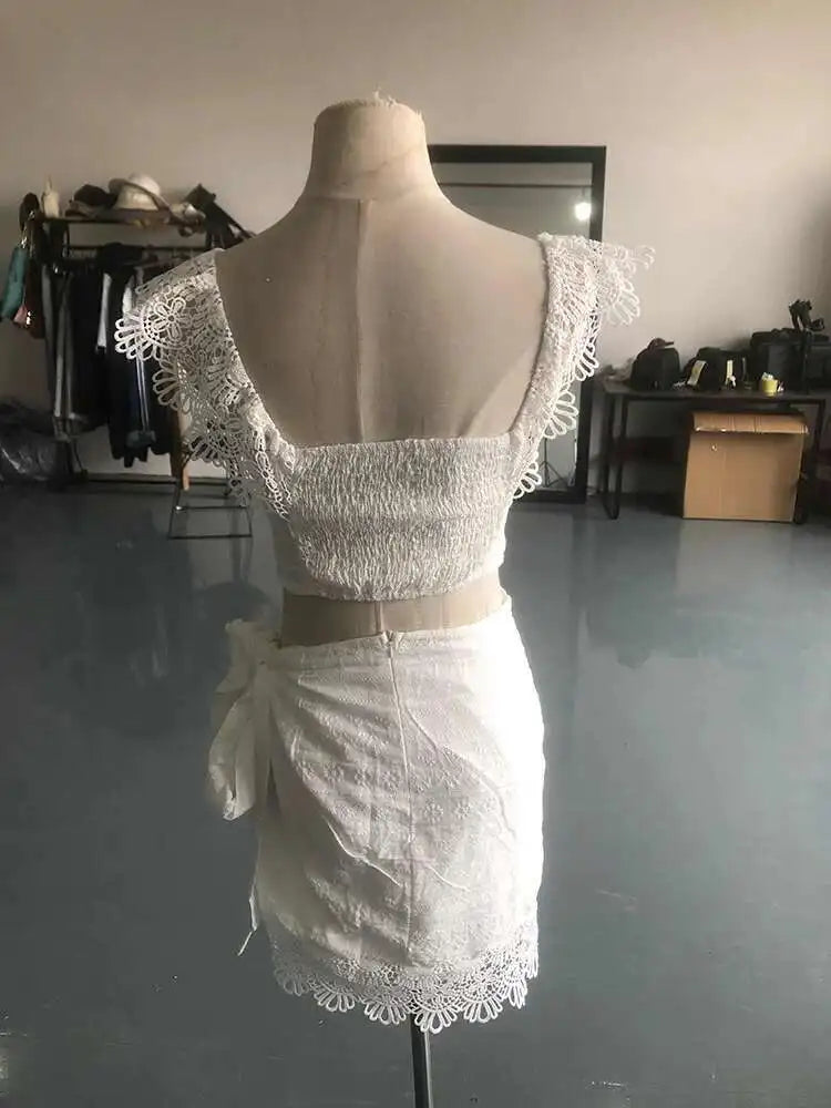 Odette Lace Cutout Top & Mini Skirt Two-piece
