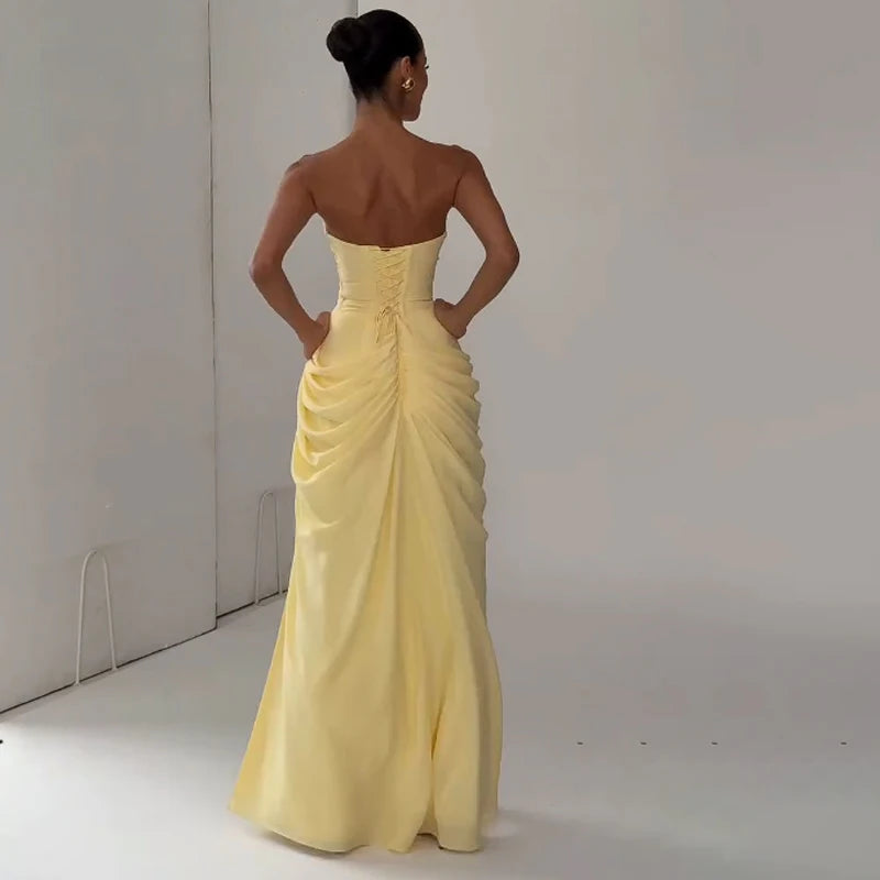 Marisol Strapless Pleated Split Maxi Dress
