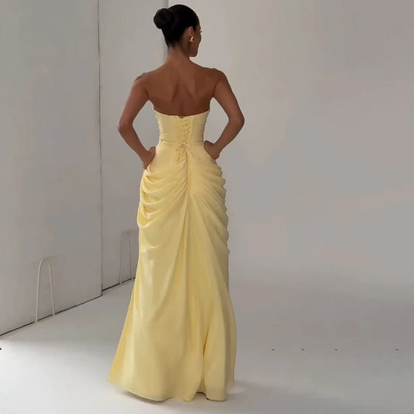 Marisol Strapless Pleated Split Maxi Dress