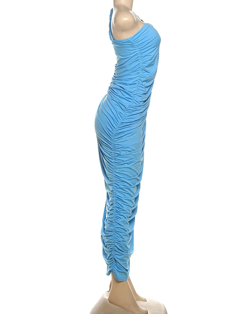 Mafalda Twisted One-Shoulder Ruched High-Slit Maxi Dress