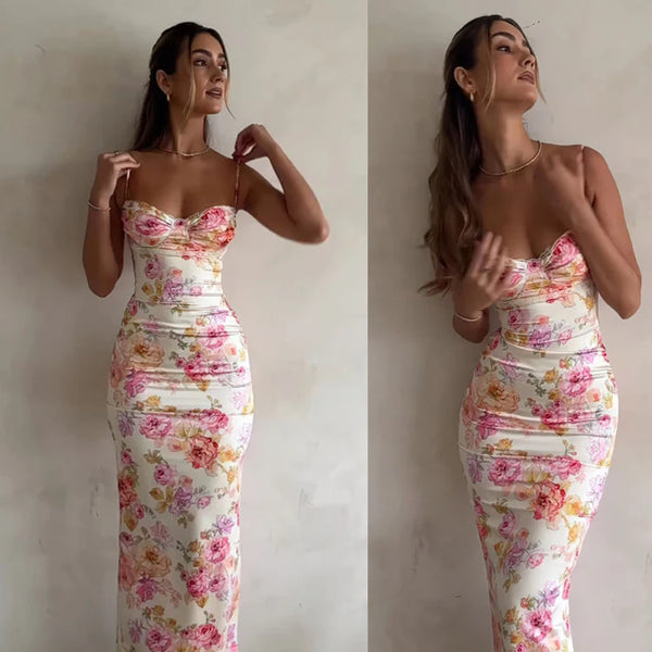 Ginevra Floral Ruched Cami Slit Maxi Dress
