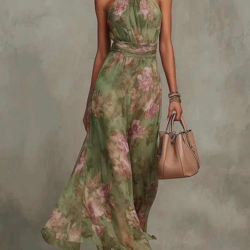 Marina Floral Chiffon Halter Maxi Dress