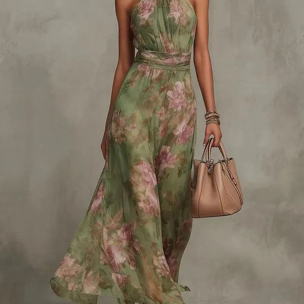 Marina Floral Chiffon Halter Maxi Dress