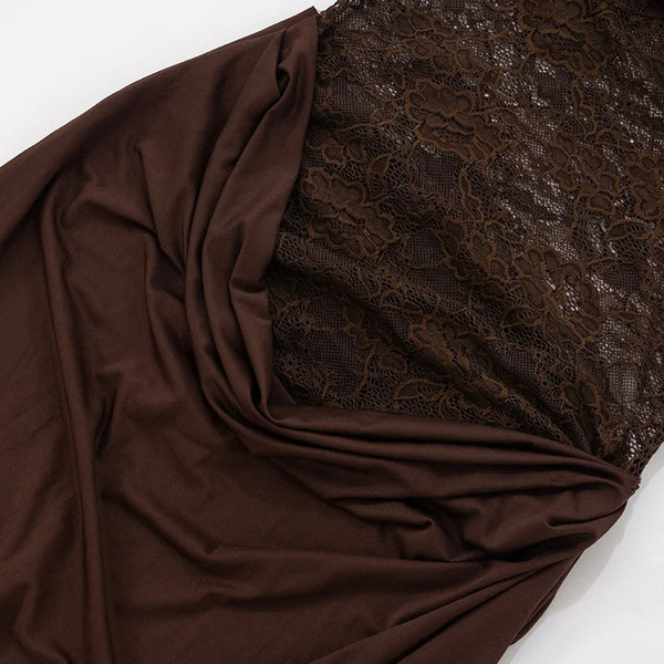Valentina Cocoa Lace Draped Maxi Dress