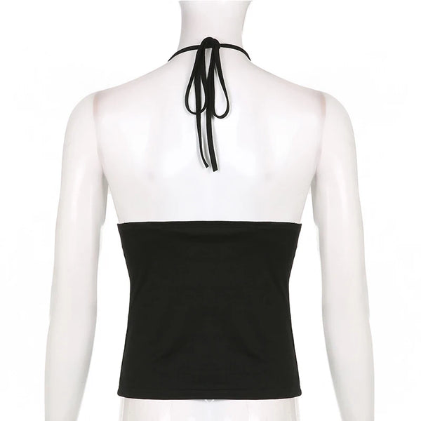 y2k Bandage Crop Top Black Backless  Top Lace Up Cute Party Beach Summer Sweats Women Retro Basic Mini Vest Punk