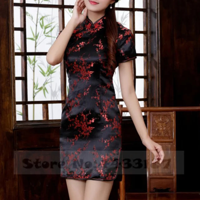 Xiu Jacquard Floral Qipao Mini Dress