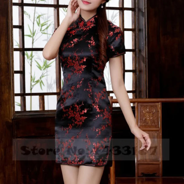 Xiu Jacquard Floral Qipao Mini Dress