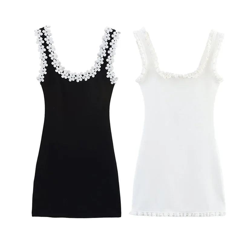 Isabeau Flower-Trim Square-Neck Bodycon Mini Dress